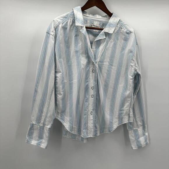 We The Free Top Shirt Womens Small Blue Kelia Striped Trapeze Button Beachy Boho - Picture 1 of 10